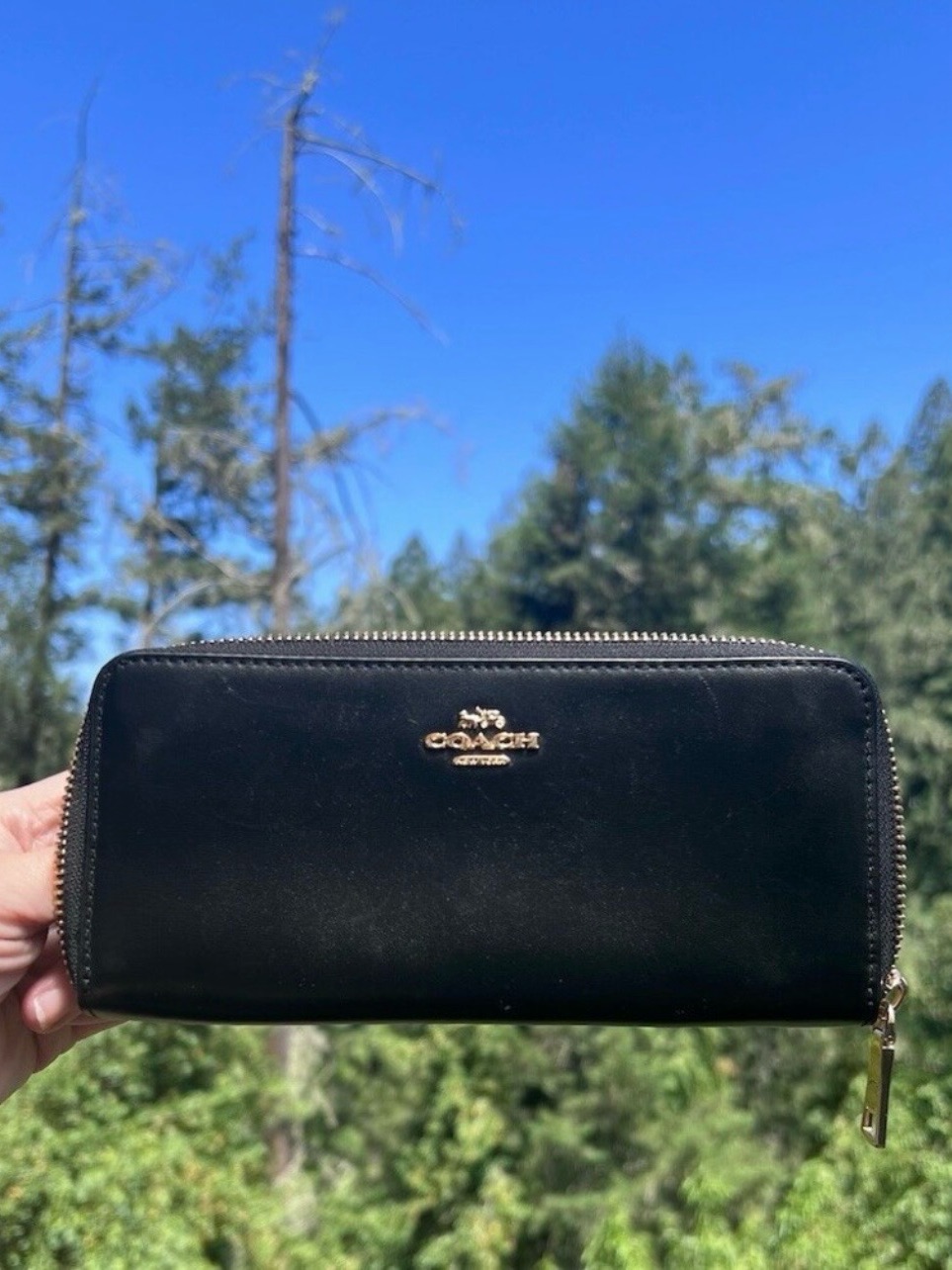 Coach Long Zip-Around Wallet Black Smooth Calf Leather Gold Hardware Authentic